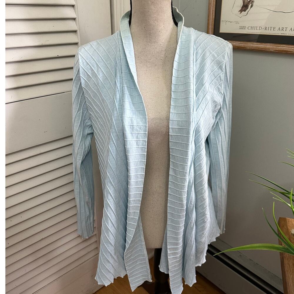 Focus Cardigan Womens Small Blue Open Textured Cotton Lagenlook Boho Chic